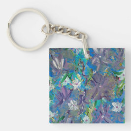Lila Dimma Blommigt Acrylic Square Keychain