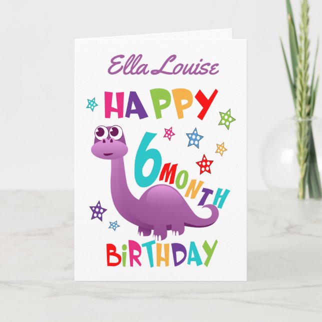 Lila Dinosaur 6 månaders födelsedag Kort (Framsida)