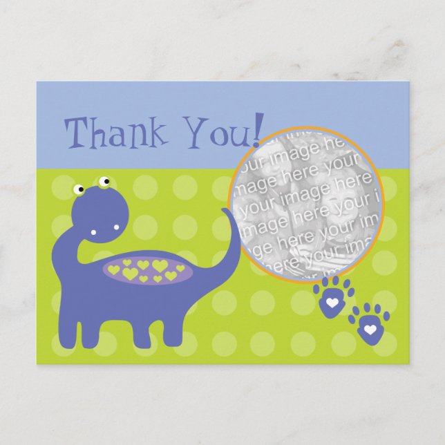 Lila Dinosaur Birthday Photo Tack Vykort (Framsida)