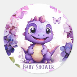 Lila Dinosaur Blommigt Girl Baby Shower Runt Klistermärke