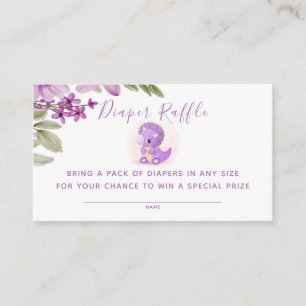 Lila Dinosaur Girl Baby Shower Raffle Visitkort