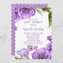 Lila Dinosaur Peony Butterfly Girl Baby Shower