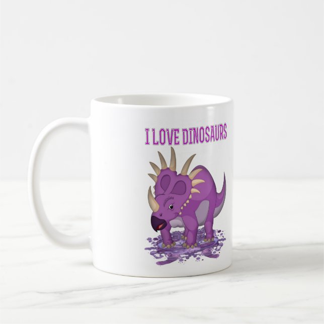 Lila Dinosaur, roligt dinosauaur.. Kaffemugg (Vänster)