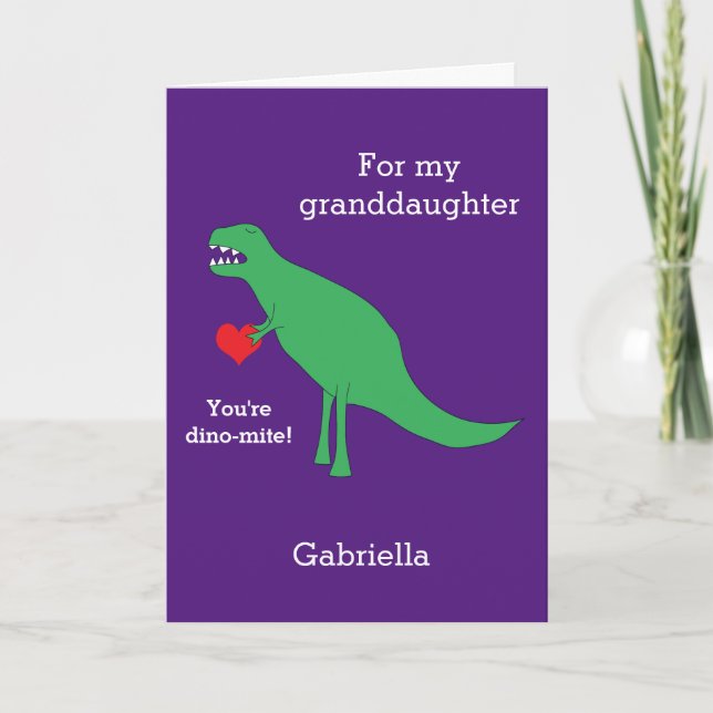 Lila Dinosaur Valentine Day Card Kort (Framsida)