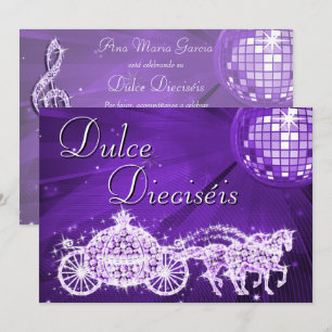 Lila Disco Ball, Prinsessvagn & Hästar Sweet 16 Inbjudningar