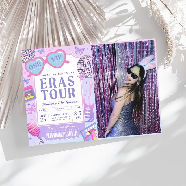 Lila Disco i mitt födelsedagsfoto Inbjudningar (Skapare uppladdad)