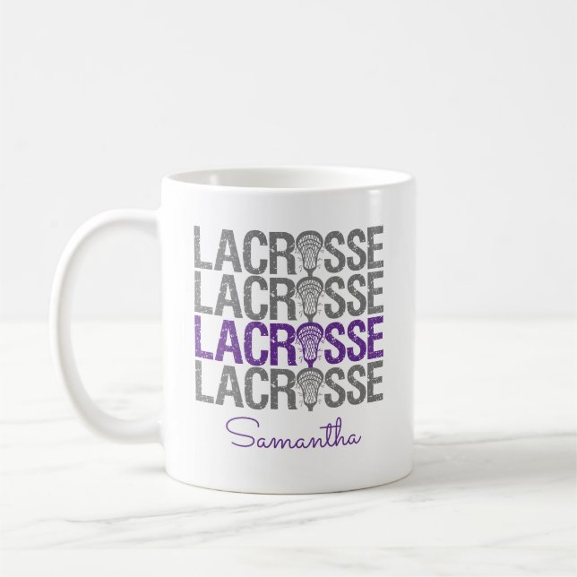 Lila Distress Lacrosse Ord Kaffemugg (Vänster)