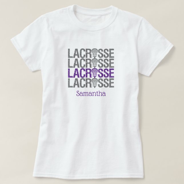 Lila Distress Lacrosse Ord T Shirt (Design framsida)