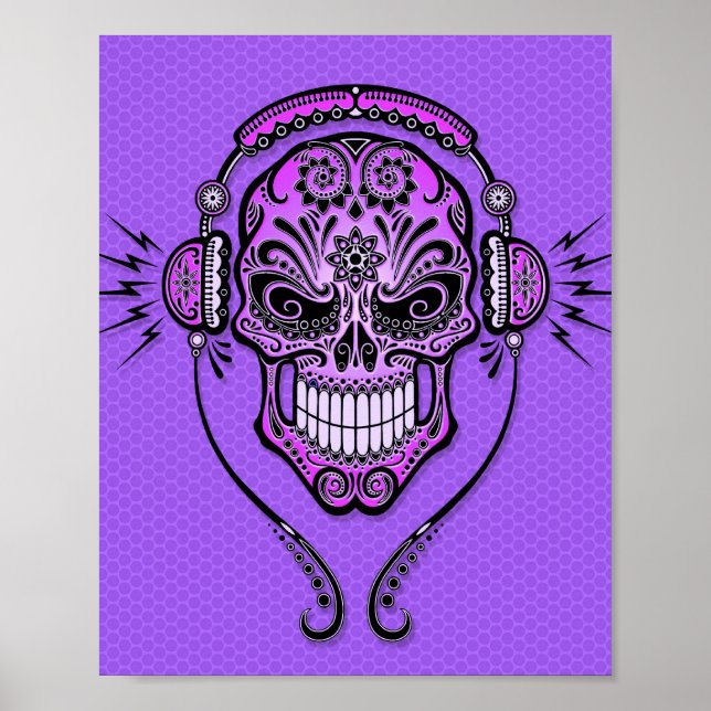 Lila DJ Sugar Skull Poster (Framsidan)