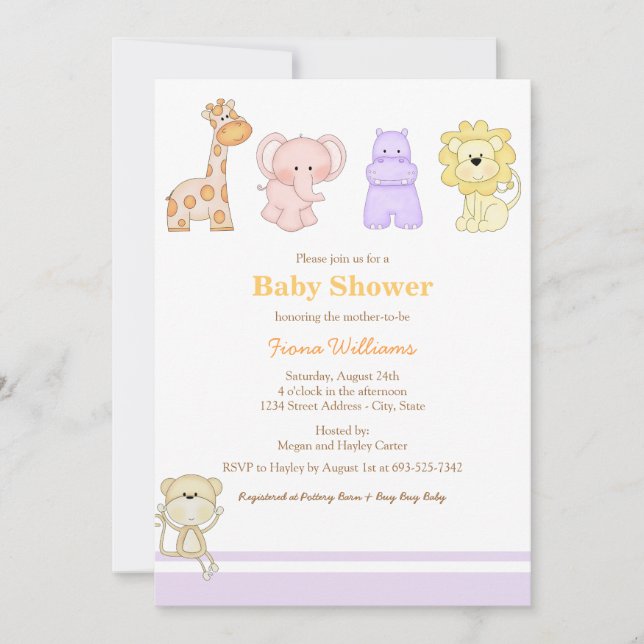 Lila djungelbarn Baby Shower-inbjudan Inbjudningar (Framsida)