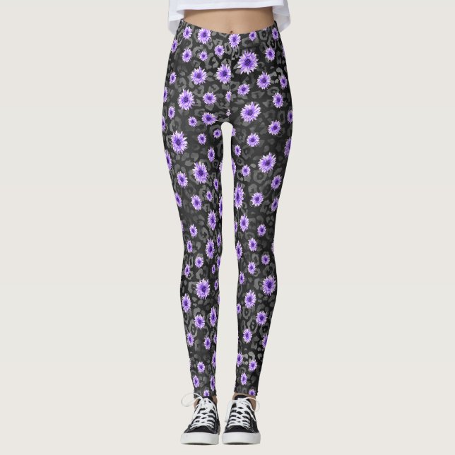 Lila Dödskallar och Solros Serie Design 11 Leggings (Framsida)