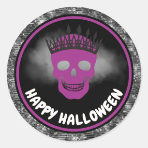 Lila Dödskalle Drottning & Svart Glitter Halloween Runt Klistermärke