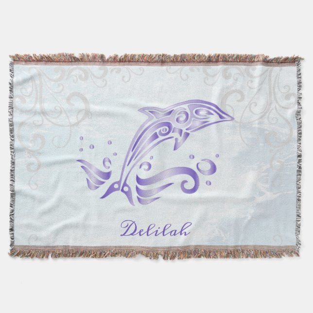 Lila Dolphin Personlig Throw Blanket Filt (Framsidan)