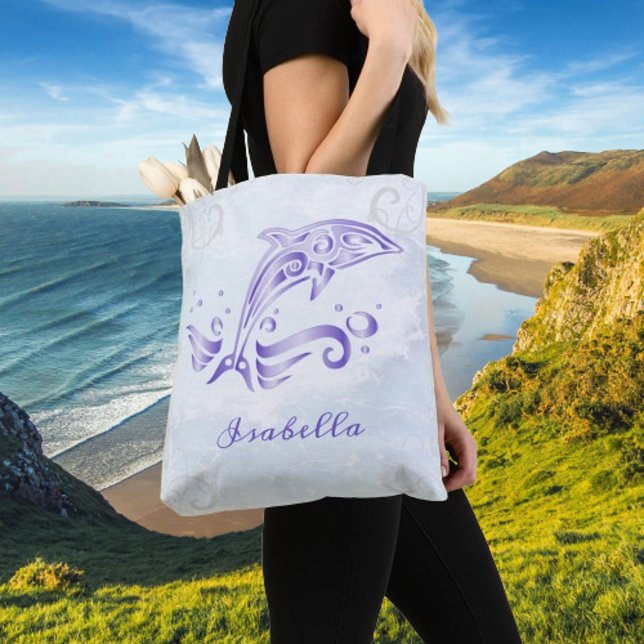 Lila Dolphin Personlig Tote Bag Tygkasse (Purple Dolphin Personalized Tote Bag)