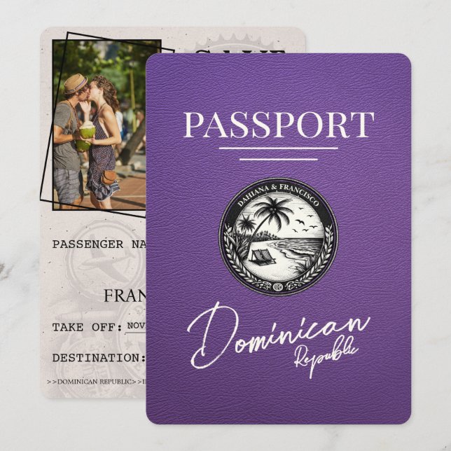 Lila Dominikanska republikens pass Spara datum Datumet (Fram/baksida)