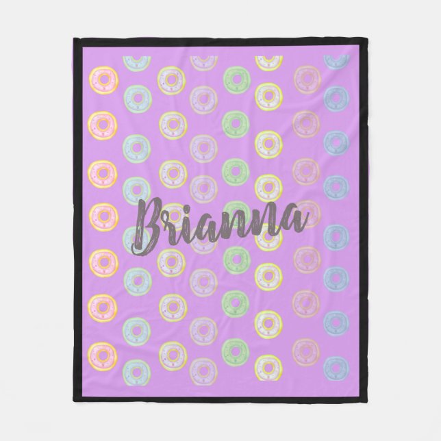 Lila Donut Anpassat namn Medium Fleece Blanket (Framsidan)