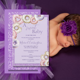 Lila Donuts Glitter Watercolor Baby Shower Inbjudningar