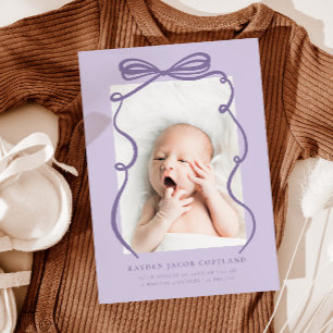 Lila Doodle Bow Ram Birth Announcement Photo Meddelande