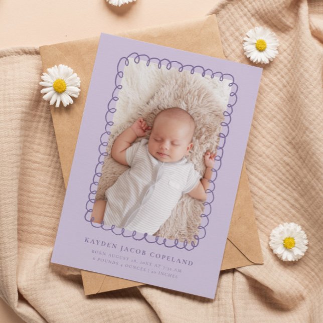 Lila Doodle Ram Birth Announcement Photo Meddelande (Skapare uppladdad)