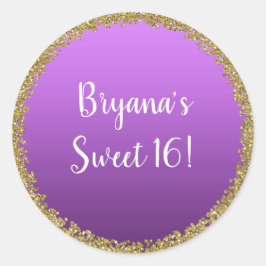 Lila doppad guld glitter glamör glans fest runt klistermärke