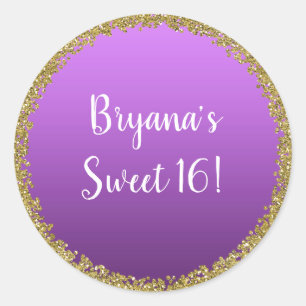Lila doppad guld glitter glamör glans fest runt klistermärke