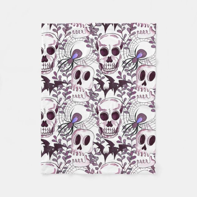 lila döskallar, fladdermus och spindlar fleecefilt (Framsidan)