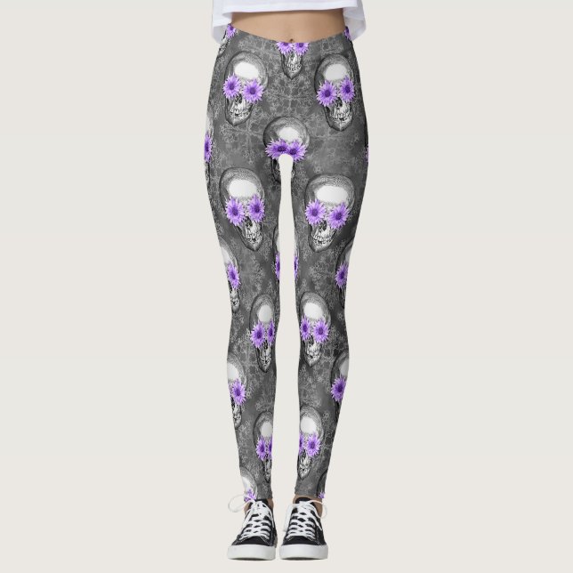 Lila Döskallar och Solros Serie Design 3   Leggings (Framsida)