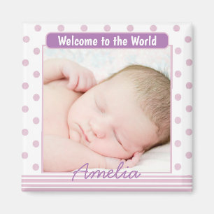 Lila Dots Personlig Anpassningsbar Baby Photo Magnet