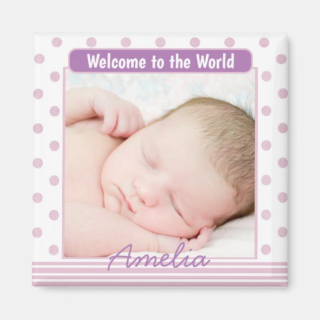 Lila Dots Personlig Anpassningsbar Baby Photo Magnet (Framsidan)