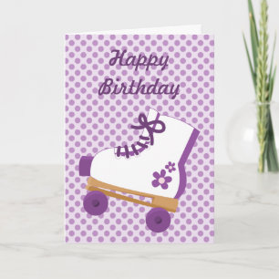 Lila Dots Roller Skate Birthday Card Kort