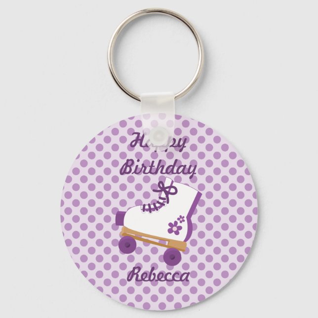 Lila Dots Roller Skate Birthday Keychain Nyckelring (Framsida)