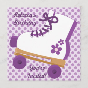 Lila Dots Roller Skate Födelsedagsfest inbjudan