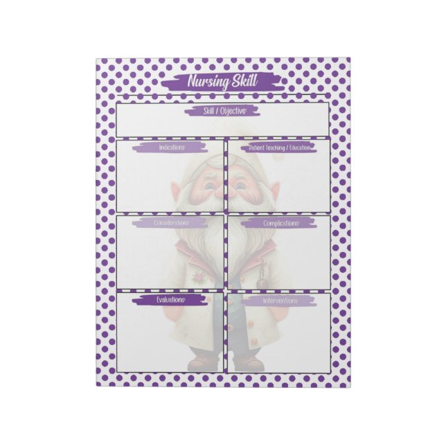 Lila Dr Gnome Nursing Student Skills Template Anteckningsblock (Roterad)