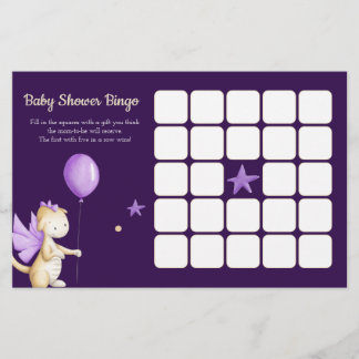 Lila Dragon and Balloon Baby Shower Bingo Game