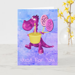Lila Dragon Cupkaka Balloons Birthday Kort