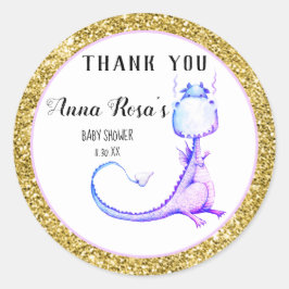 *~* Lila Dragon Glitter Baby Shower Tack Runt Klistermärke