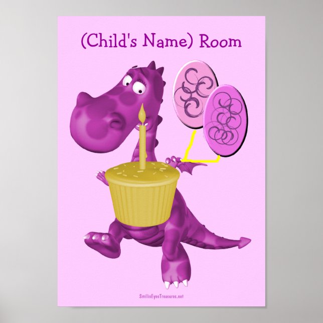 Lila Dragon Kids Room Personlig Wall Poster (Framsidan)