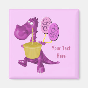 Lila Dragon med cupkakor-ballonger Cute Magnet