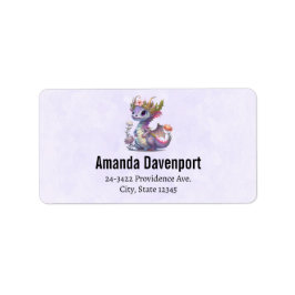 Lila Dragon med Elegant Krona Adressetikett