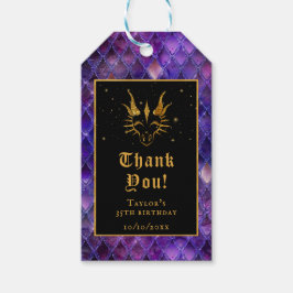 Lila Dragon Scales Guld Birthday Tack Presentetikett