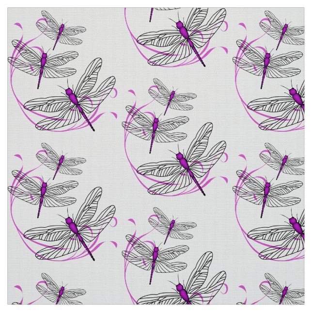 Lila Dragonflies Fabric Tyg (Provkarta)