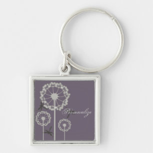 Lila Dragonflies Keychain Fyrkantig Silverfärgad Nyckelring