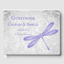 Lila Dragonfly Bröllop Guestbook