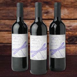 Lila Dragonfly Bröllop Vin-etikett Vinflaska Etikett