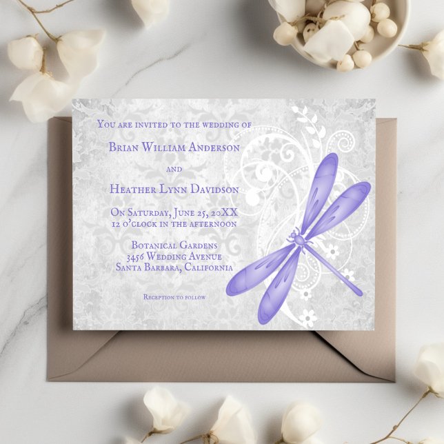 Lila Dragonfly Bröllopsinbjudan Inbjudningar (Purple Dragonfly Wedding Invitation)