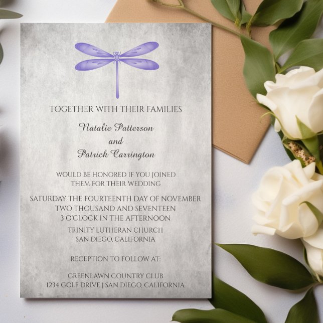 Lila Dragonfly Bröllopsinbjudan Inbjudningar (Purple Dragonfly Wedding Invitation)