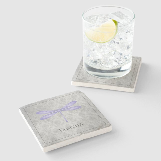 Lila Dragonfly Damask Stenunderlägg (Sidan)