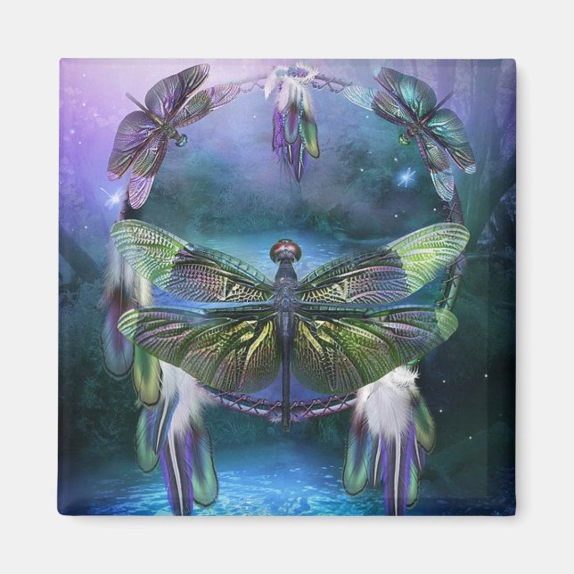 Lila Dragonfly Dreamcatcher Magnet (Framsidan)