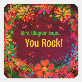 Lila Dragonfly Heart Blommigt Anpassningsbar Lärar Fyrkantigt Klistermärke