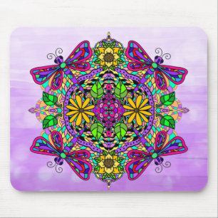 Lila Dragonfly Mandala Hand plockade Art Musmatta